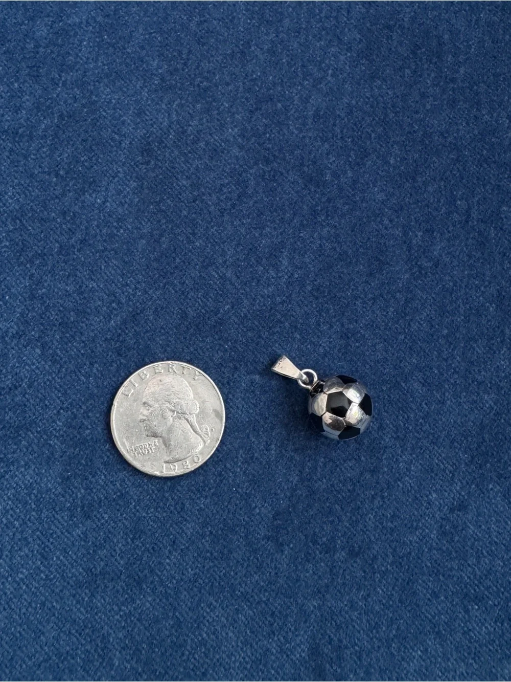 Vintage Mexico 925 Sterling Silver Football Pendant, Black Enamel - Picture 4 of 4